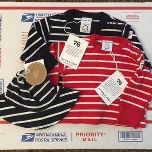 PO.P Polarn O. Pyret Striped 3-pieces Long Sleeve Tee and Sun Hat: 50 or 0-1 Mos